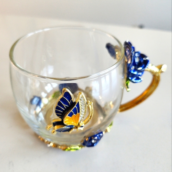 Collectible Tea/Coffee Cup with Floral, Butterfly, and Rhinestone Designs - Picture 6 of 6
